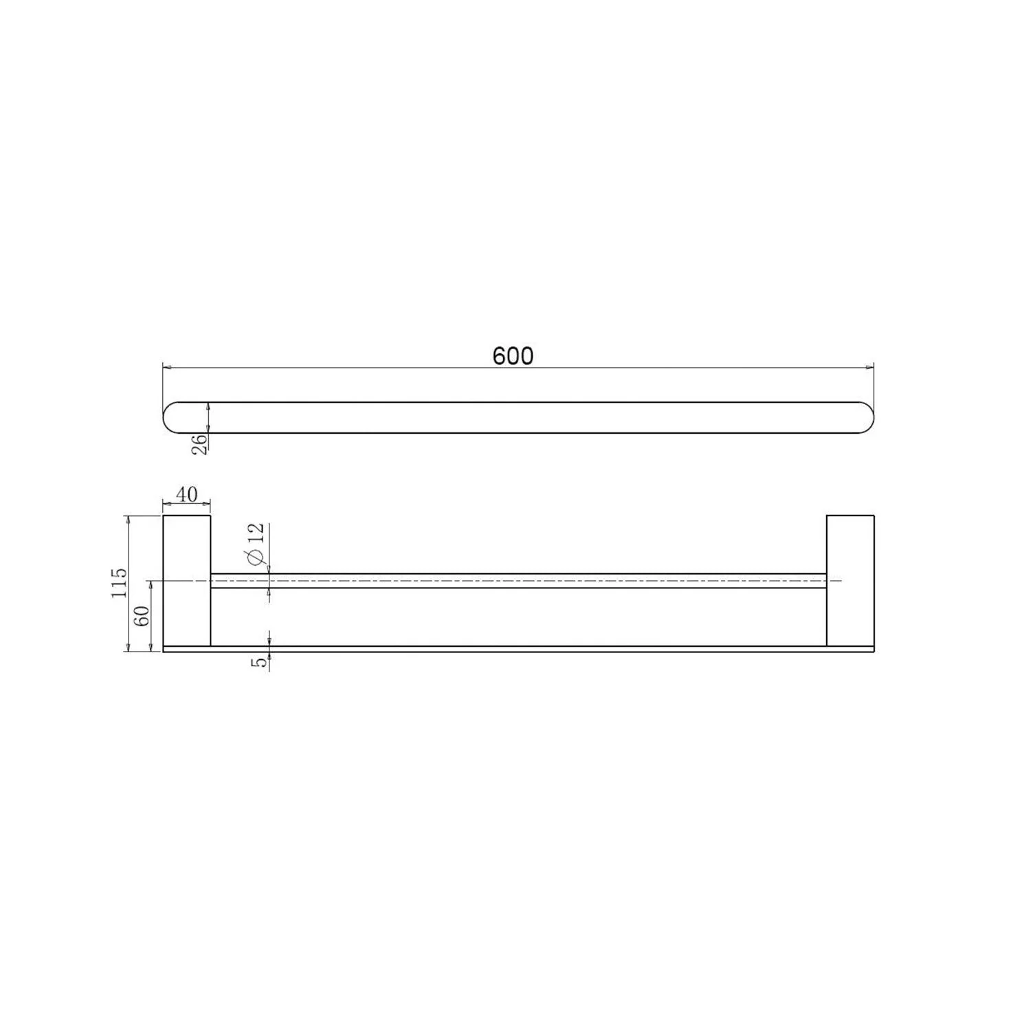 Nero Bianca Double Towel Rail 600Mm Brushed Nickel - Image 7