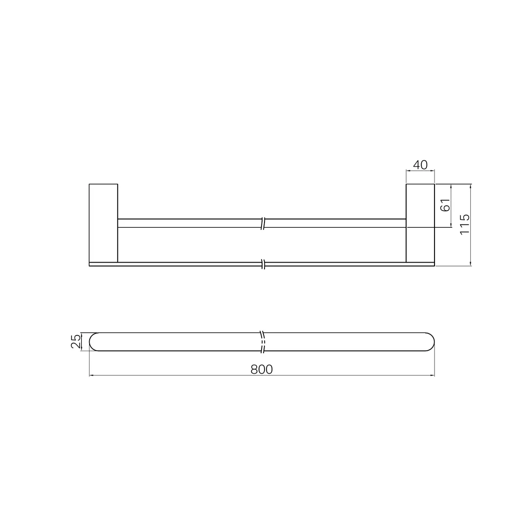 Nero Bianca Double Towel Rail 800Mm Brushed Nickel - Image 3