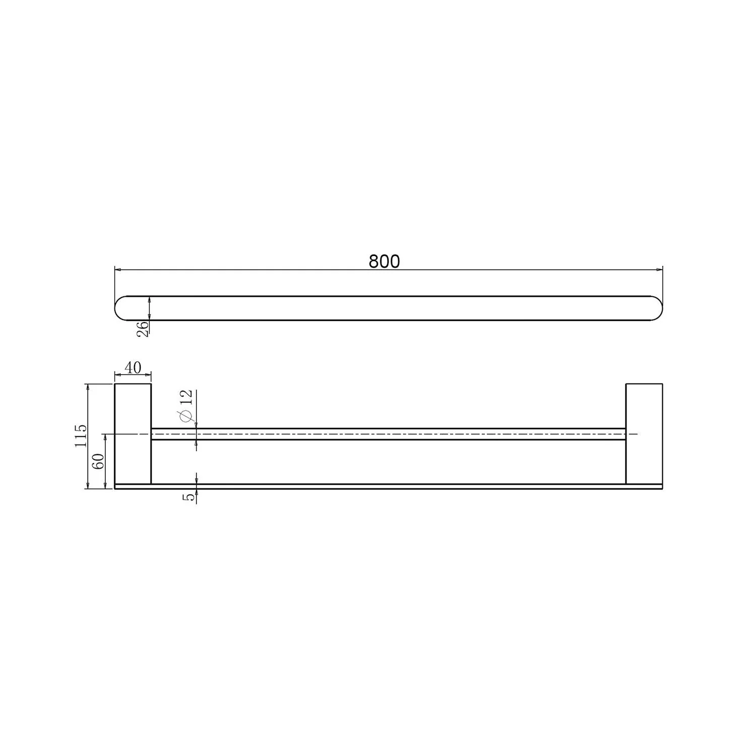 Nero Bianca Double Towel Rail 800Mm Gun Metal - Image 7