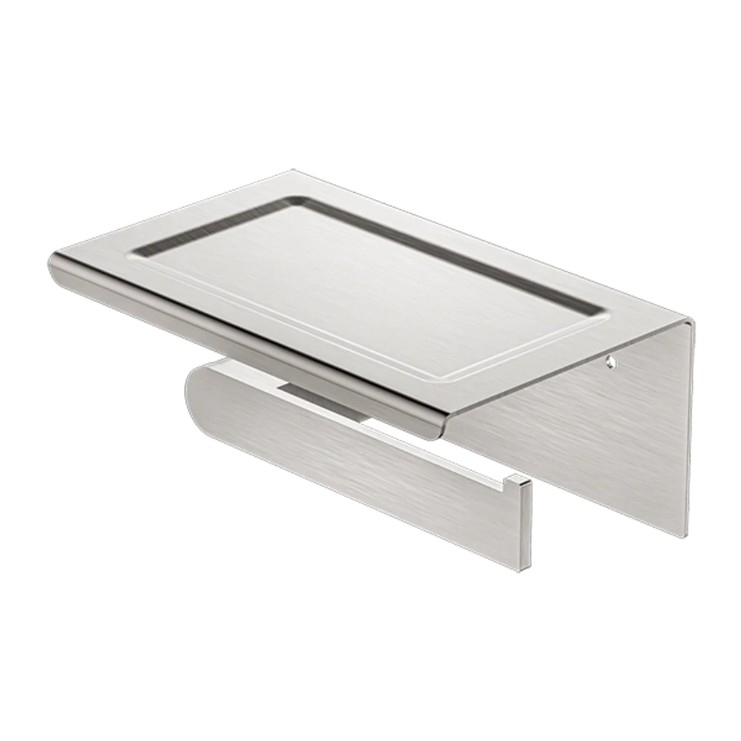 Nero Bianca Toilet Roll Holder With Phone Shelf Brushed Nickel