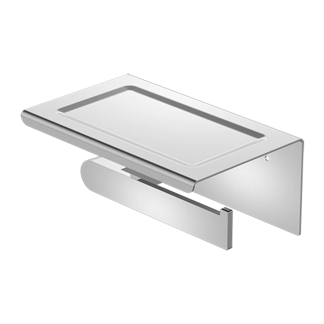 Nero Bianca Toilet Roll Holder With Phone Shelf Chrome