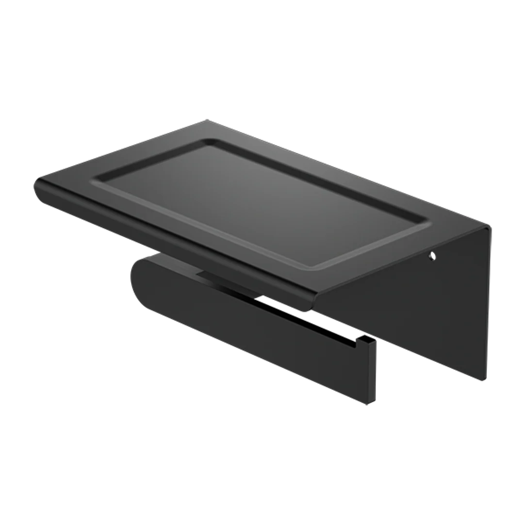 Nero Bianca Toilet Roll Holder With Phone Shelf Matt Black