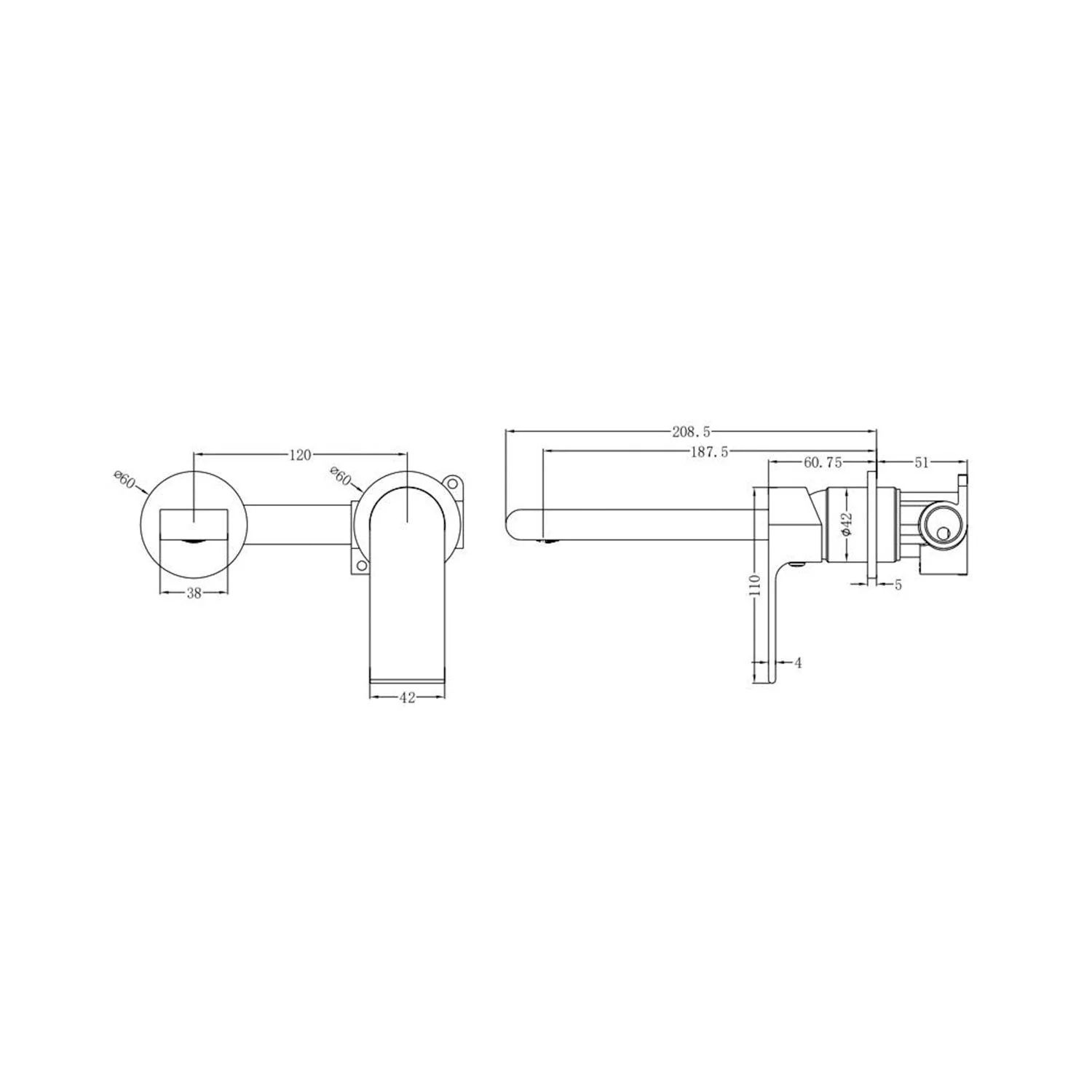 Nero Bianca Wall Basin Mixer With Separate Back Plate Matt Black - Image 6