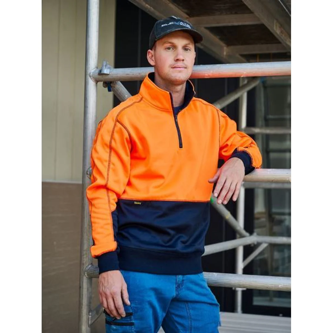 Bisley Hi Vis Fleece 1/4 Zip Pullover Orange/Navy - Image 3