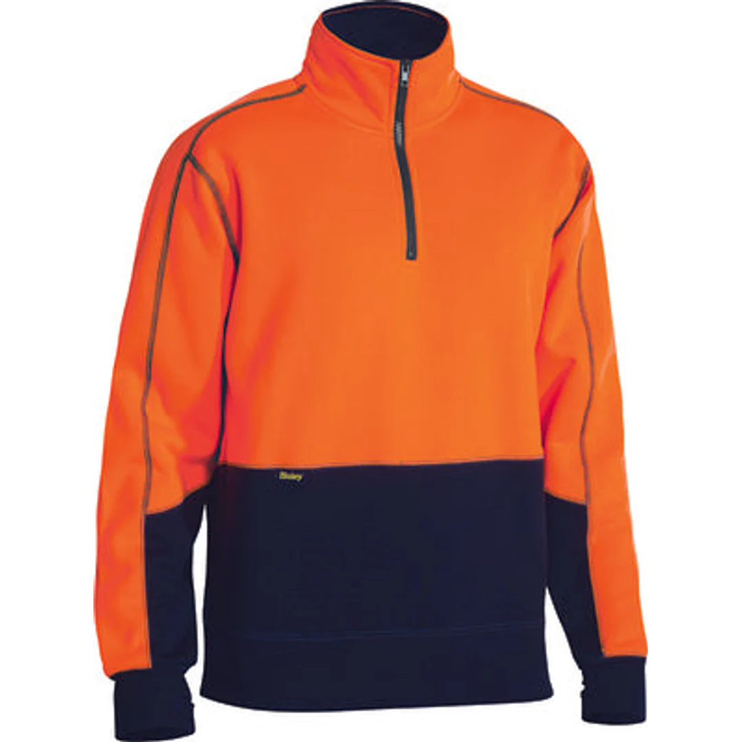 Bisley Hi Vis Fleece 1/4 Zip Pullover Orange/Navy - Image 4