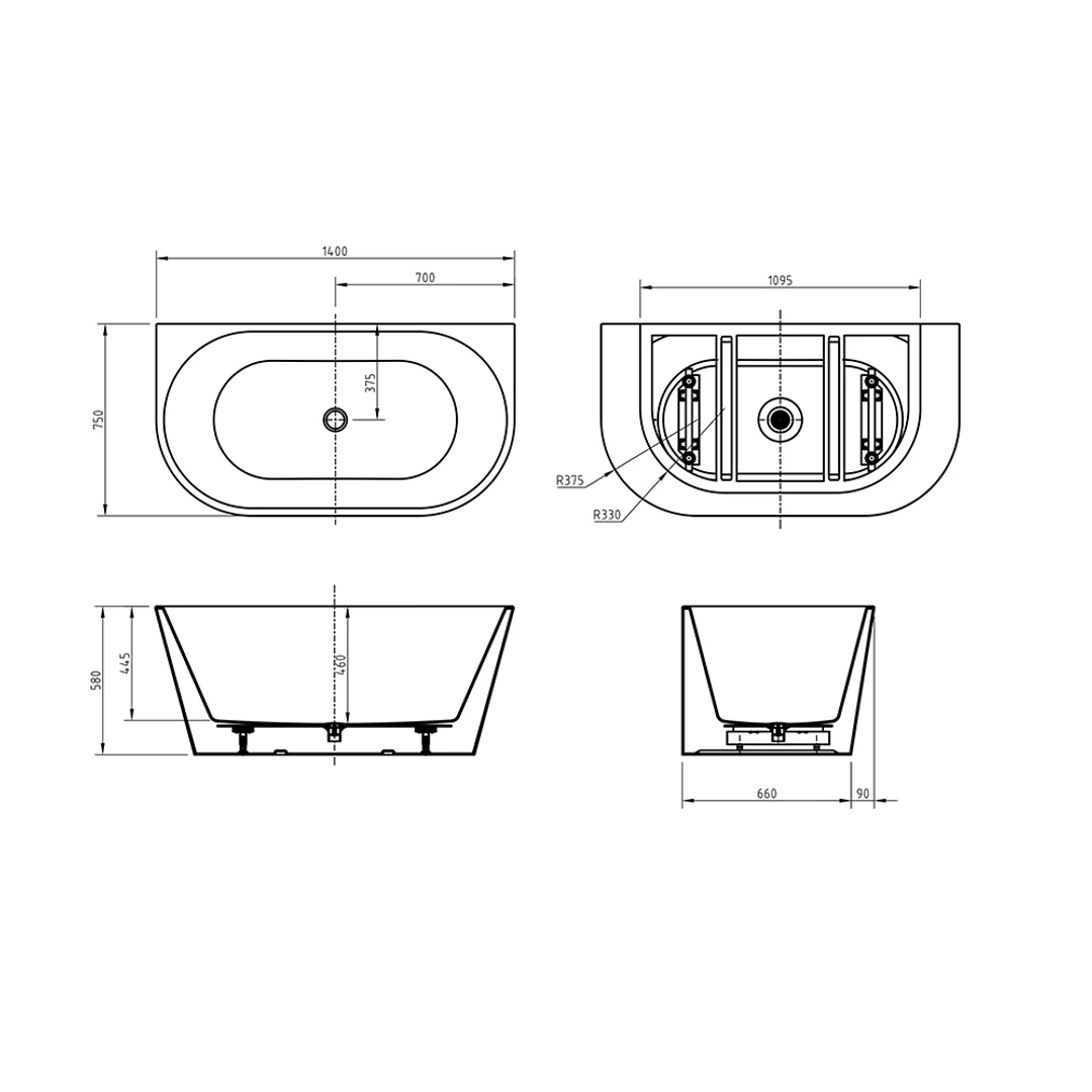 BNK Naga Back To Wall Bath Gloss White 1400mm - Image 3