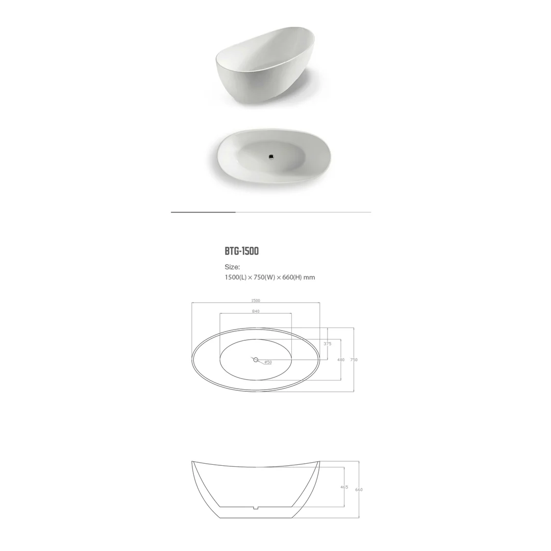 Bnk Naga Boat Shape Freestanding Bath Gloss White  1500mm - Image 3