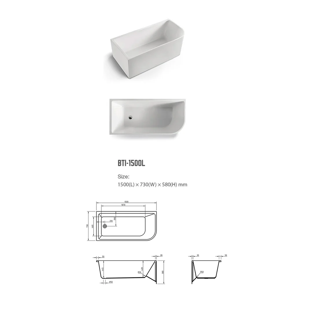 BNK Naga Left Hand Corner Bath Matt White 1500mm - Image 3
