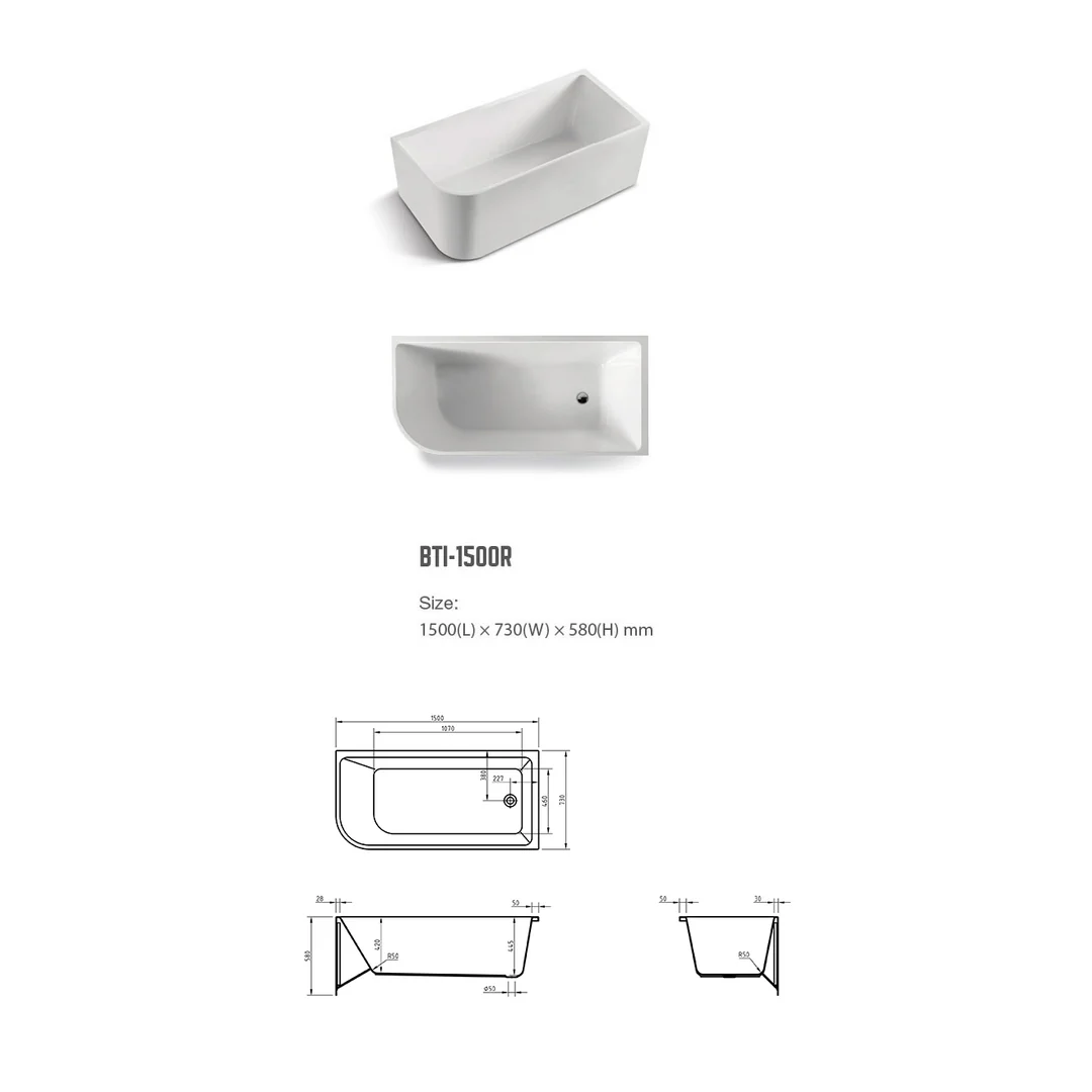 Bnk Naga Right Hand Corner Bath Gloss White 1500mm - Image 4