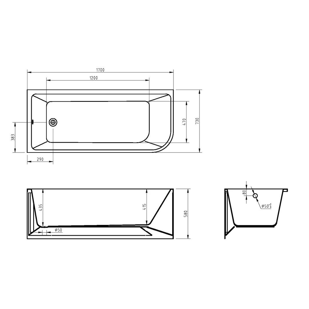 Bnk Naga Left Hand Corner Bath Gloss White 1700mm - Image 2