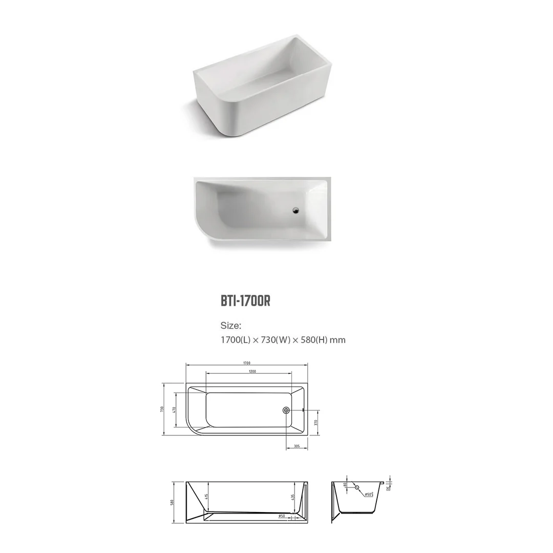 Bnk Naga Right Hand Corner Bath Gloss White 1700mm - Image 3