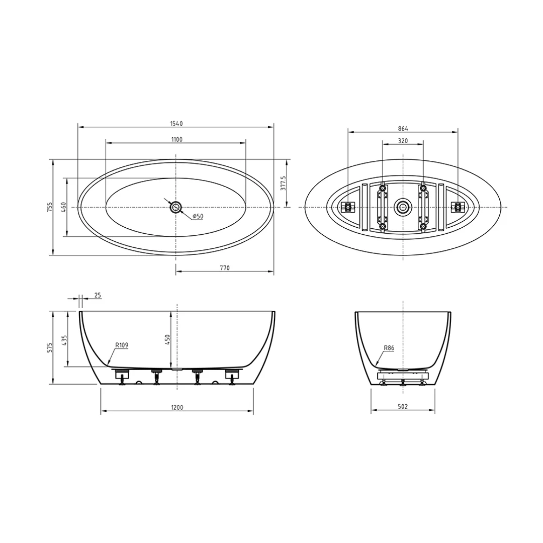 Bnk Naga Versilia Oval Freestanding Bath Gloss White 1540mm - Image 7