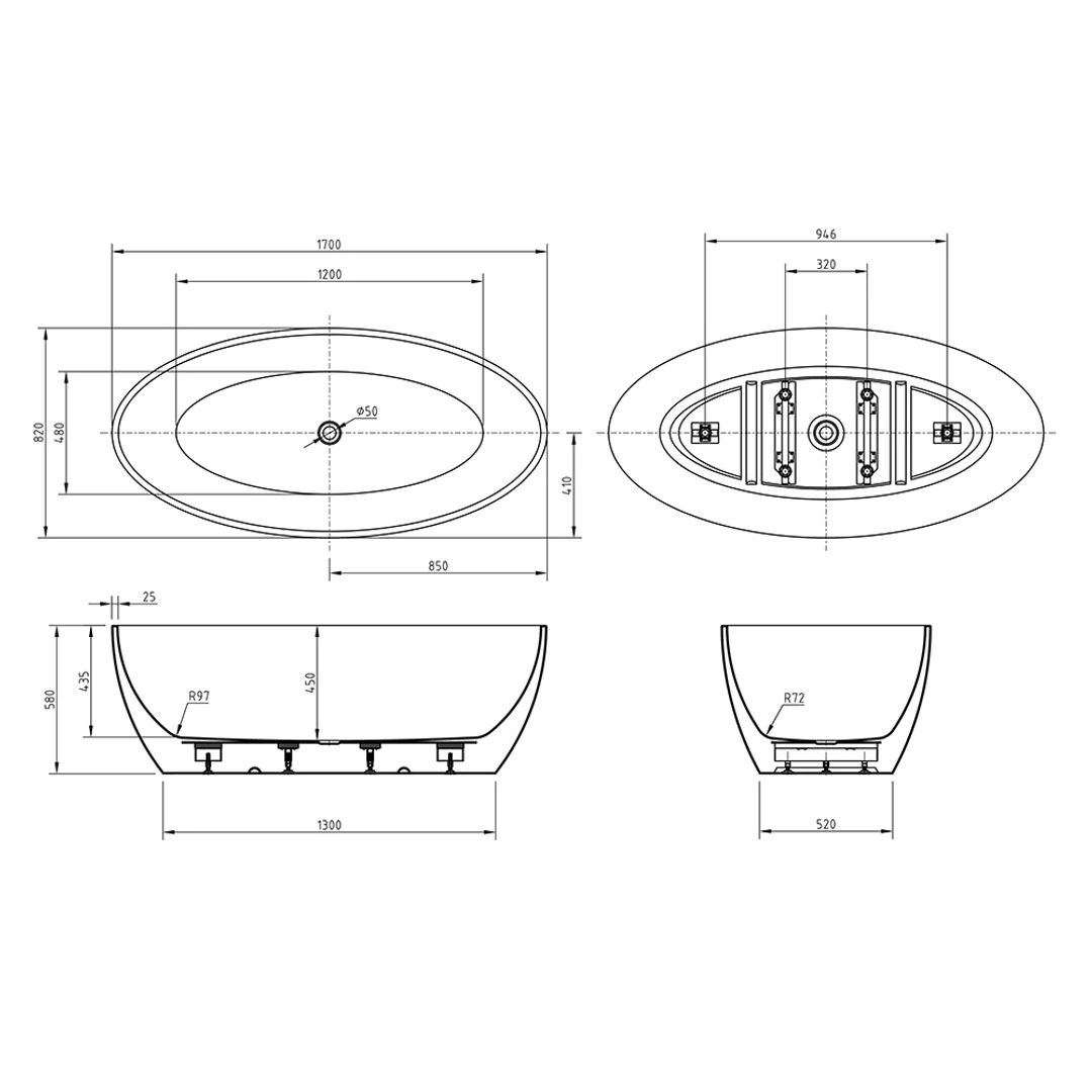 Bnk Naga Oval Freestanding Bath Matt White 1700mm - Image 3