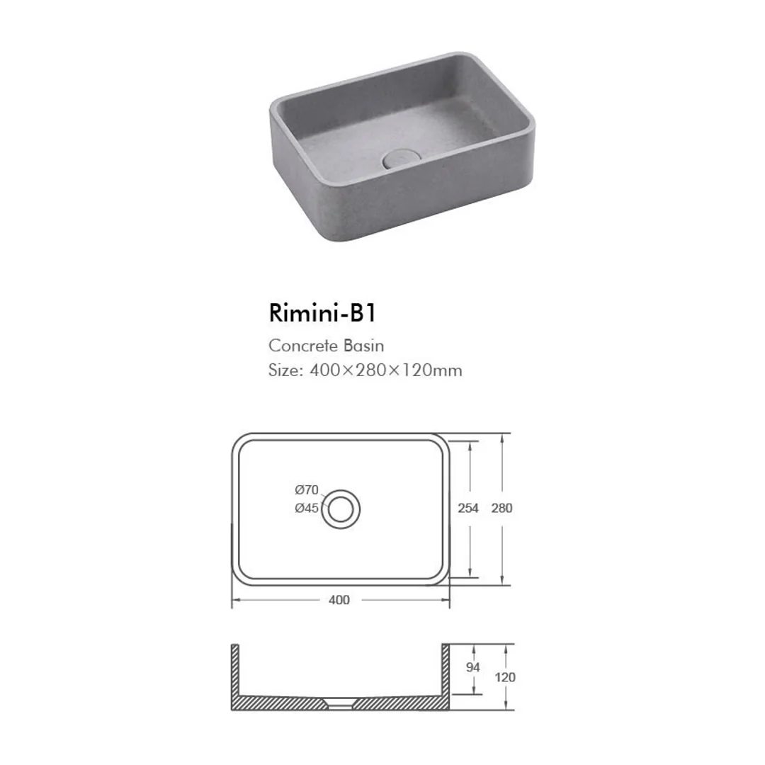 BNK Rimini Concrete Basin 400 X 280 X 120mm - Grey Mist - Image 3