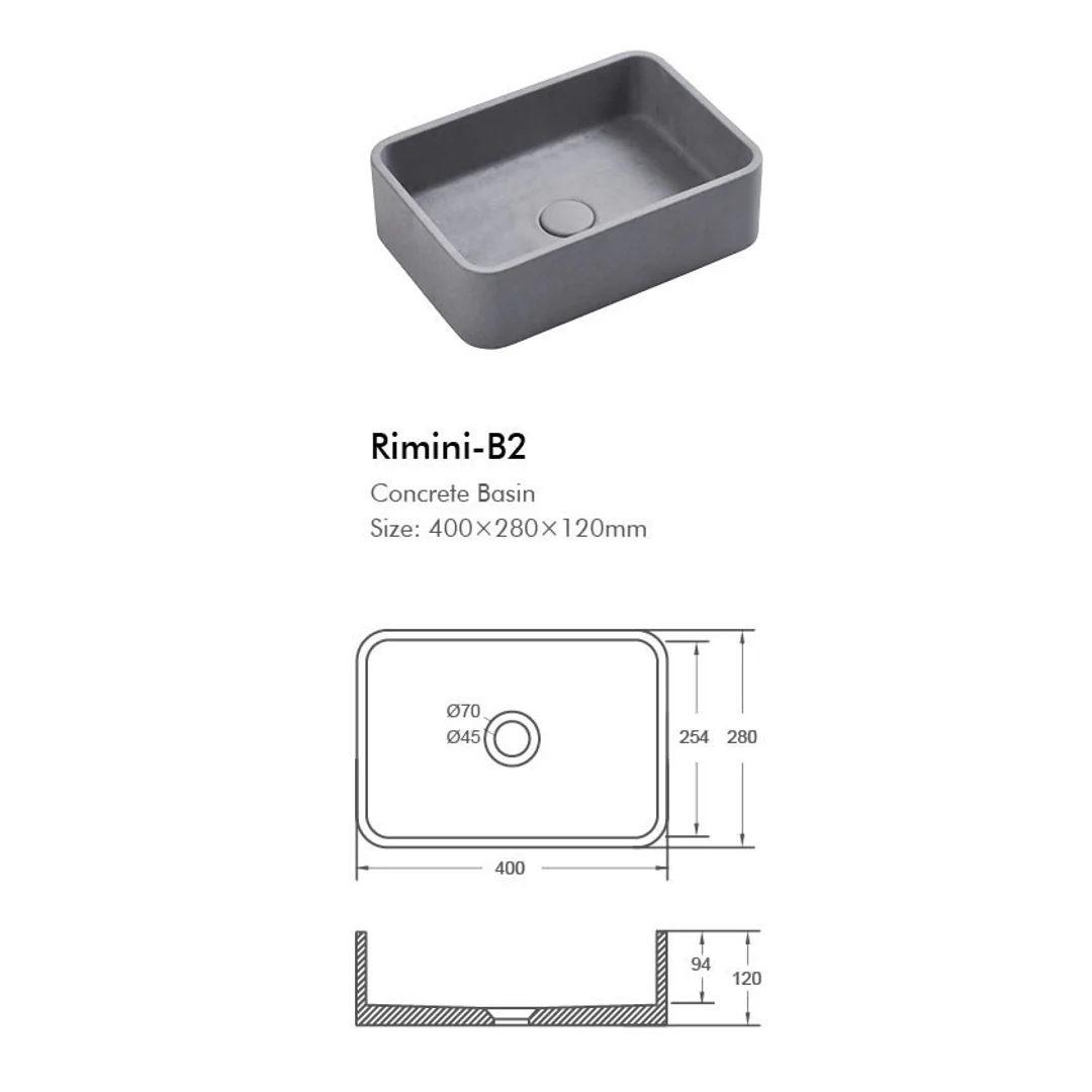 BNK Rimini Concrete Basin 506 X 326 X 100mm - French Grey - Image 3