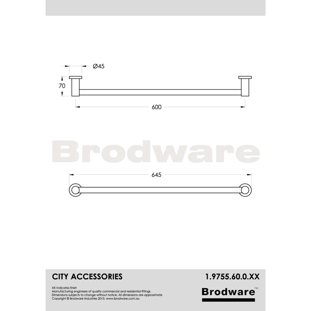 Brodware City Towel Rail 600mm Chrome 1.9755.60.0.01 - Image 4
