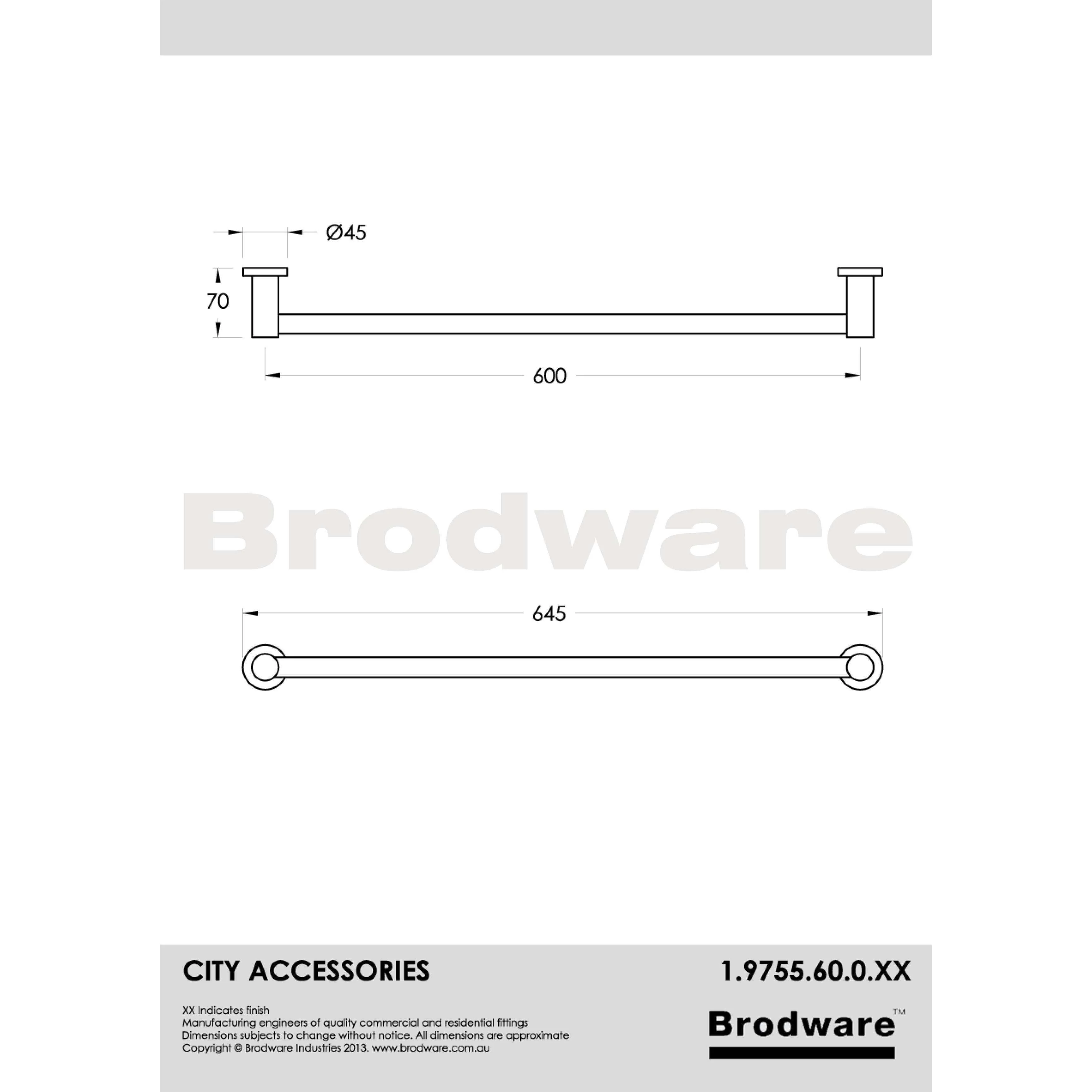 Brodware City Towel Rail 600mm Chrome 1.9755.60.0.01 - Image 5