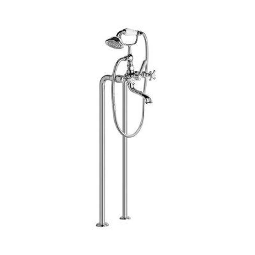 Brodware Winslow Bath Mixer Floor Mounted Hand Shower White Porc Lever - Image 2
