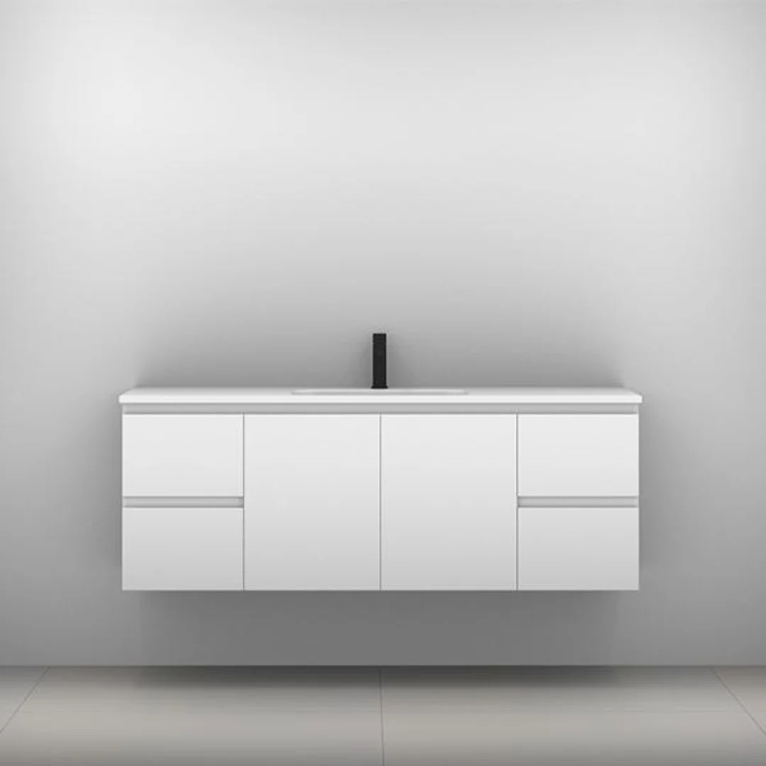 Carlo Vanity 1500mm Double Bowl Haven Polymarble Top  Wall Hung(Timberln P#:C152Hw) - Image 4