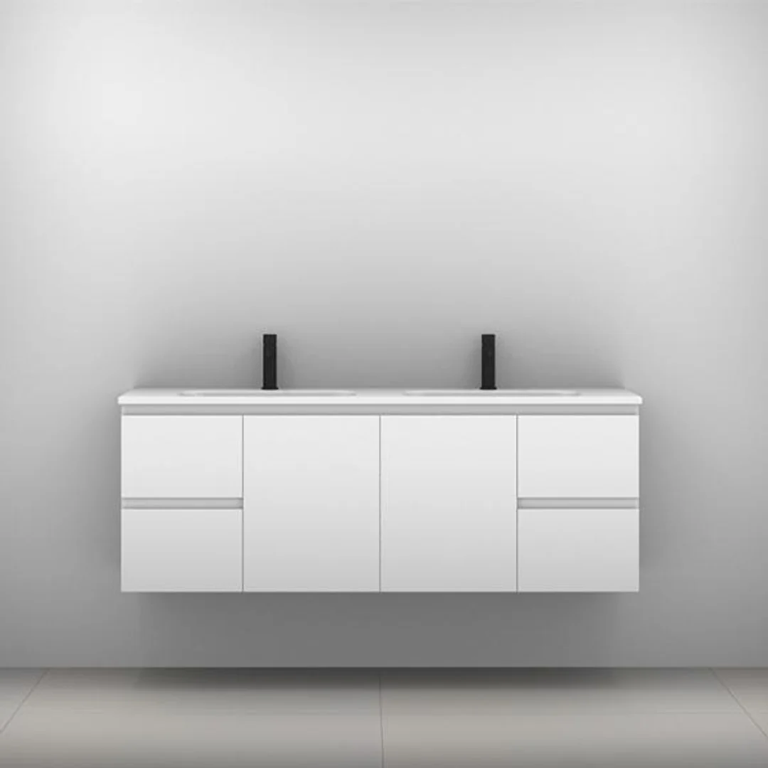 Carlo Vanity 1500mm Double Bowl Haven Polymarble Top  Wall Hung(Timberln P#:C152Hw) - Image 5