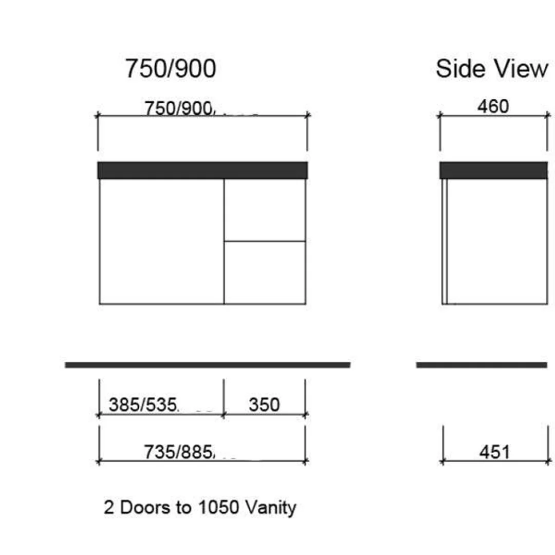 Carlo Vanity 900mm Haven Polymarble Top Wall Hung(Timberln P#:C90Hw) - Image 2