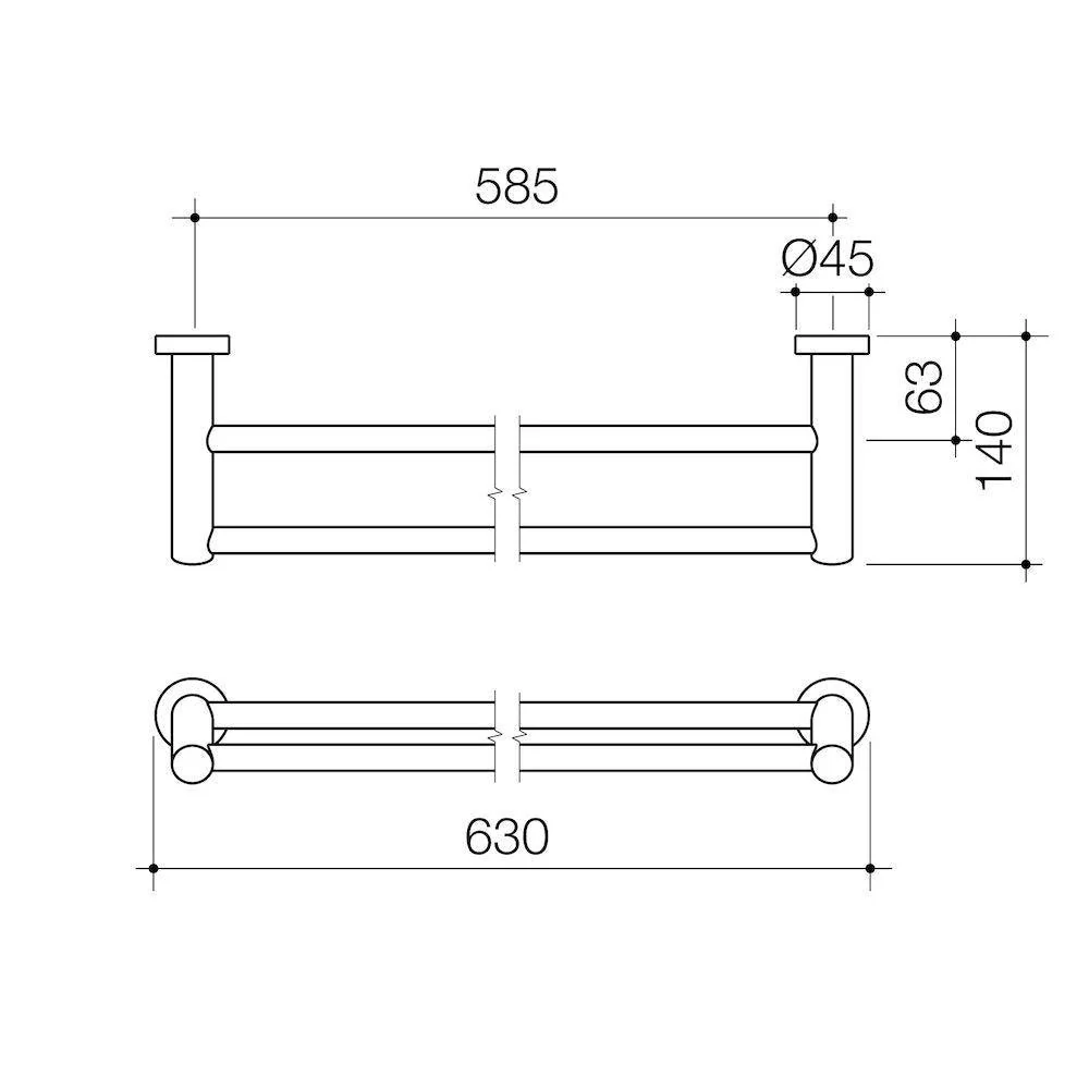 Caroma Cosmo Metal Double Towel Rail 630mm Matte Black - Image 5