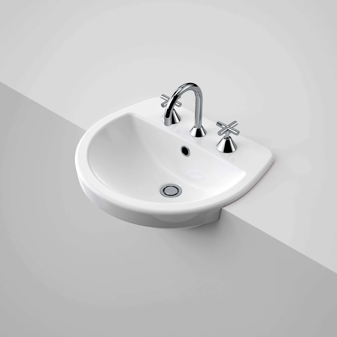 Caroma Cosmo Semi Recessed Basin 500mm X 440mm 3 Tap Hole White - Image 2