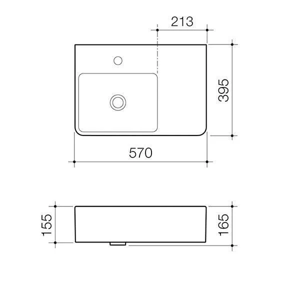 Caroma Cube Ext. Wall Basin L/H Shelf 570mm X 395mm 1 Tap Hole Whit - Image 3