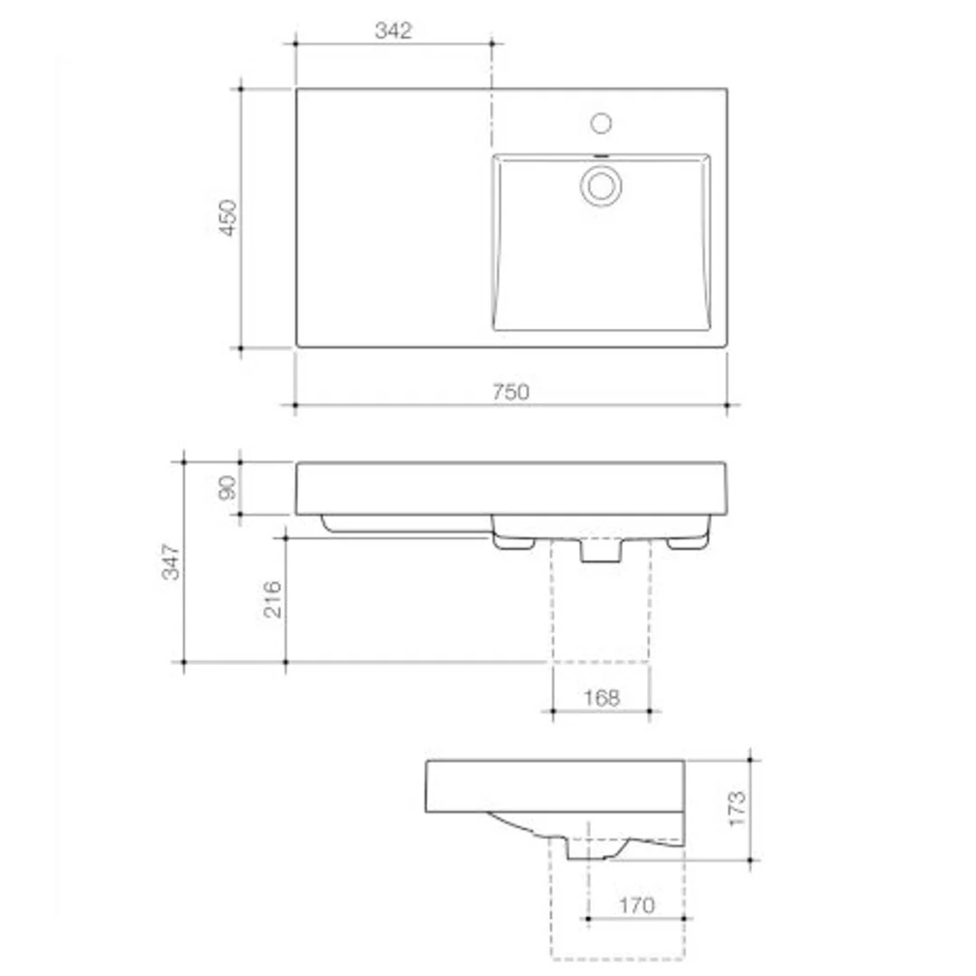 Caroma Liano Nexus 750 Wall Basin Lh  1 Tap Hole 665515W - Image 3