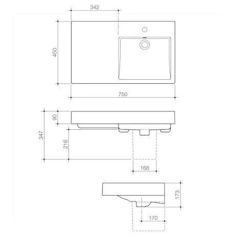 Caroma Liano Nexus 750 Wall Basin Lh  1 Tap Hole 665515W - Image 6