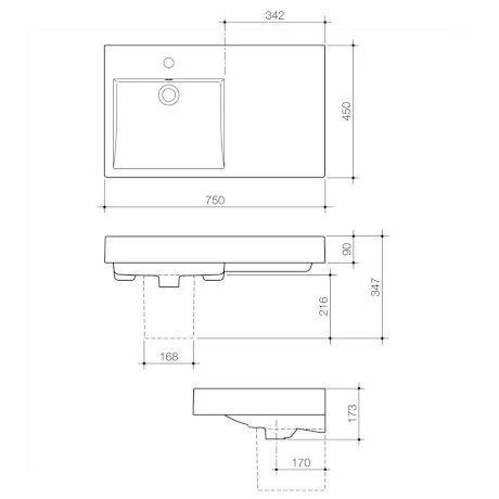 Caroma Liano Nexus 750 Wall Basin Rh  1 Tap Hole 665415W - Image 6