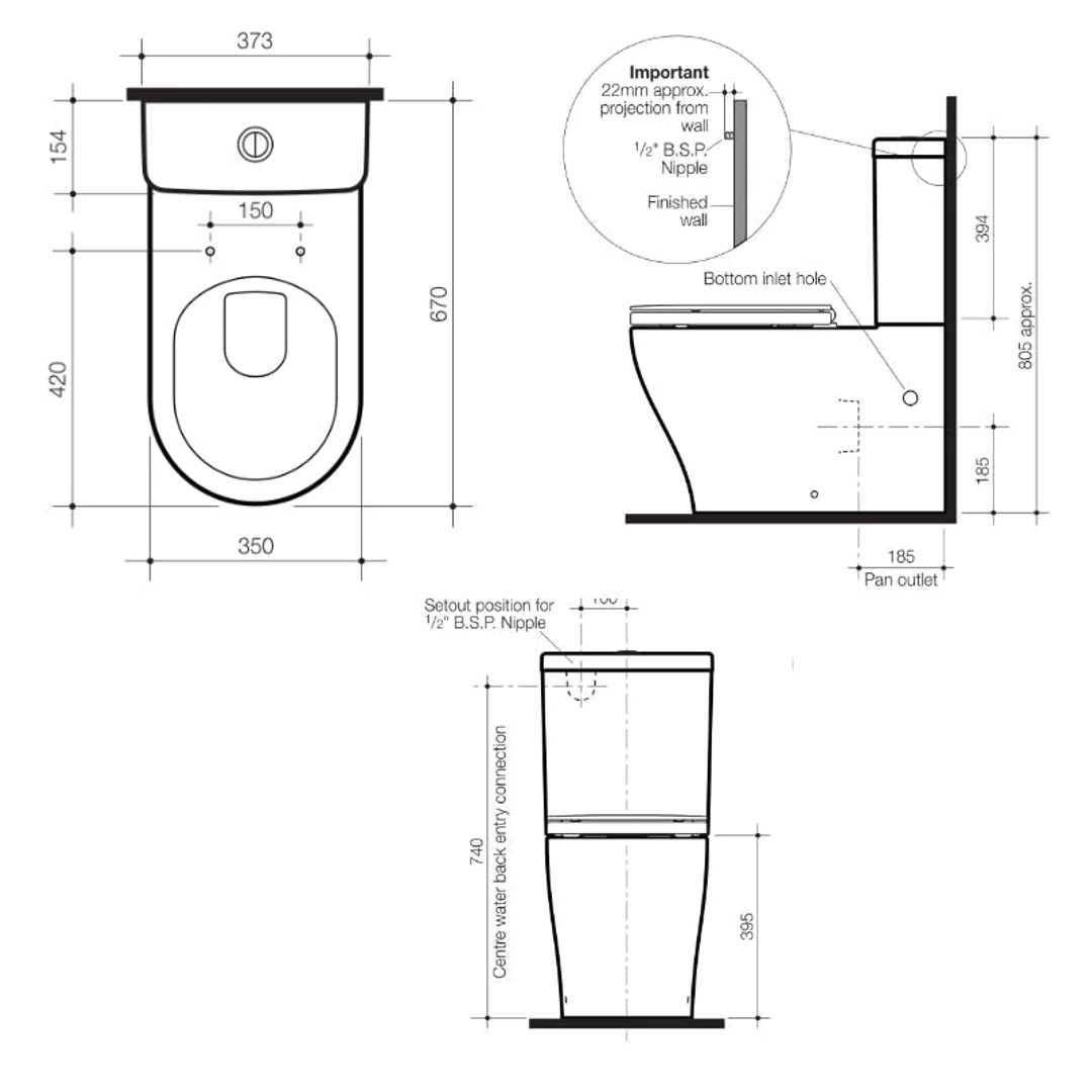 Caroma Lunaplus Bottom Inlet Suite With Liano Soft Close Seat - Image 4