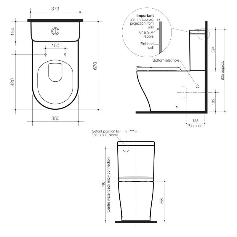 Caroma Lunaplus Bottom Inlet Suite With Liano Soft Close Seat - Image 5