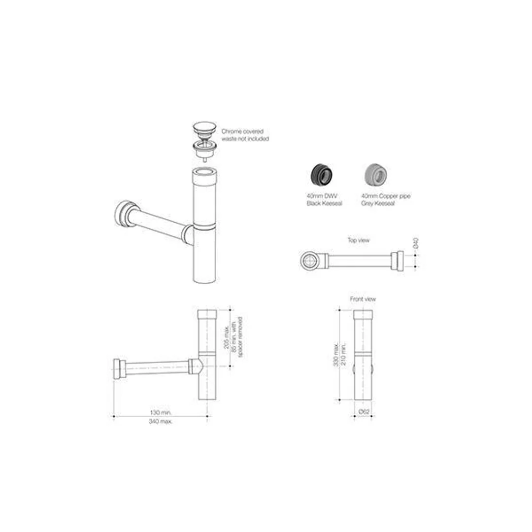 Caroma Modina Chrome Bottle Trap - Image 4