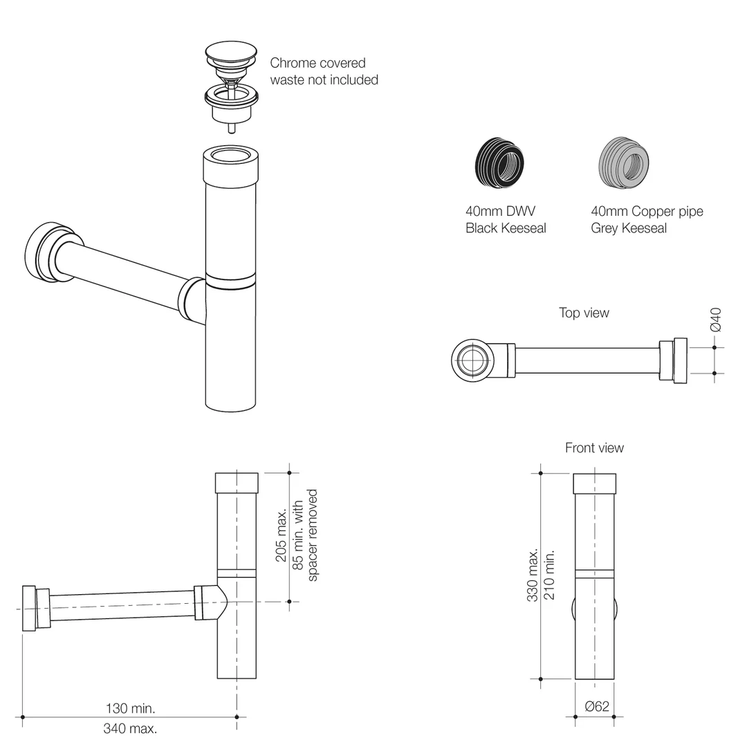 Caroma Modina Chrome Bottle Trap - Image 6