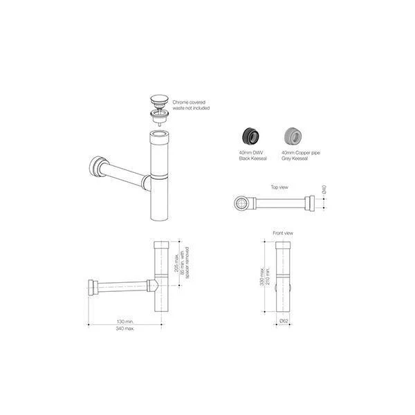 Caroma Modina Chrome Bottle Trap - Image 8