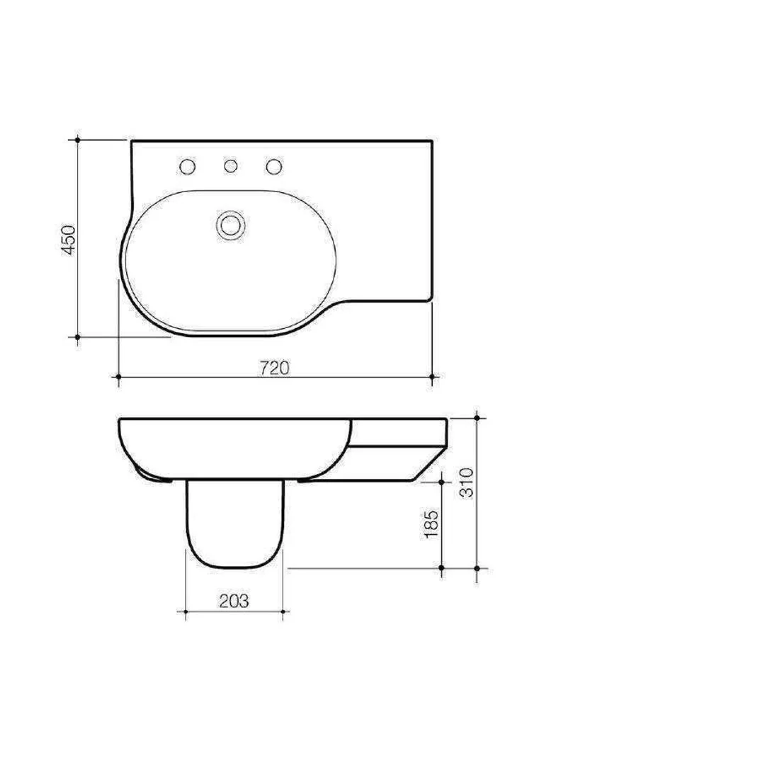 Caroma Opal 720 Wall Basin Right Hand White 1 Tap Hole - Image 4