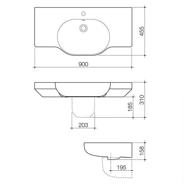 Caroma Opal 900 Twin Wall Basin White 1 Tap Hole - Image 3