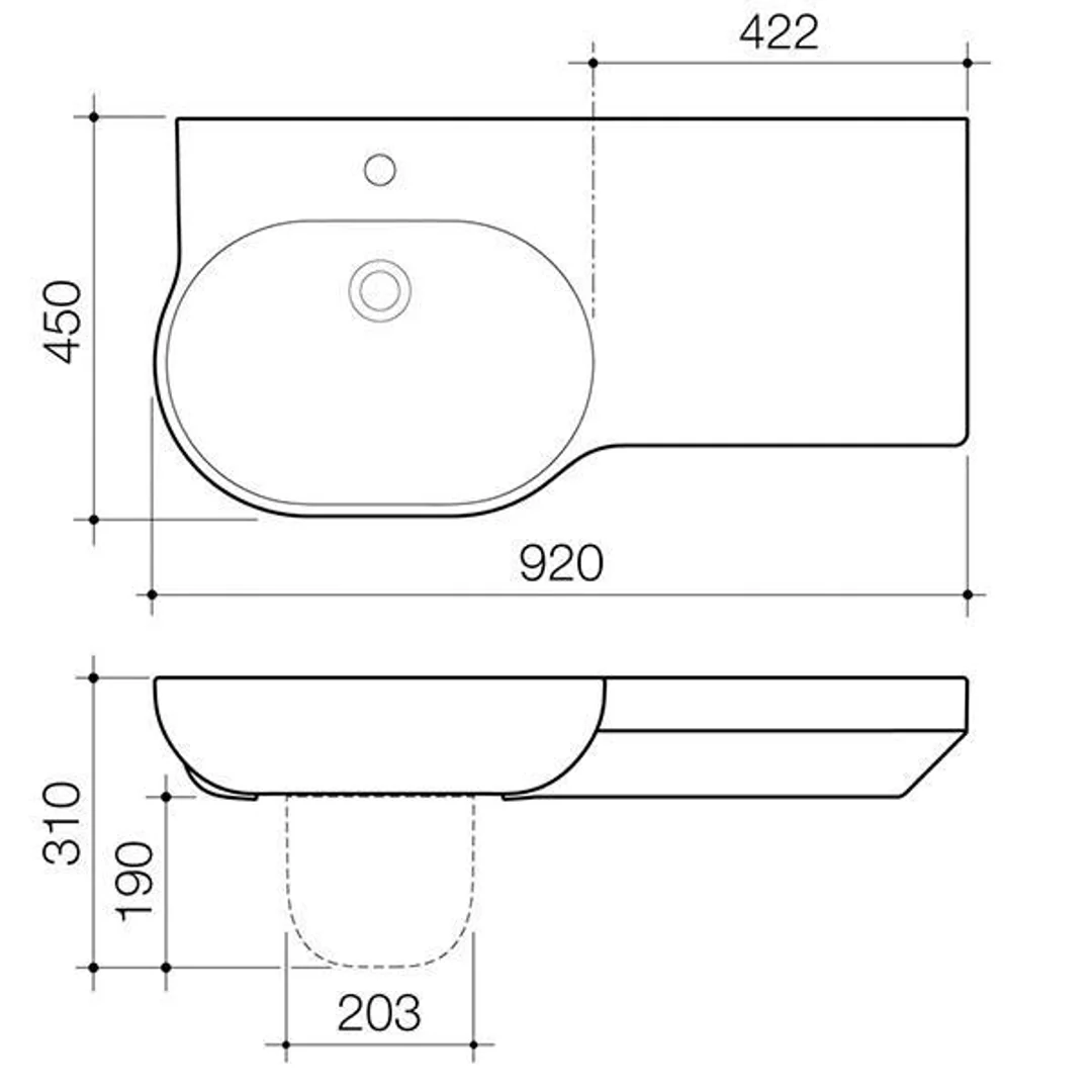 Caroma Opal 920 Wall Basin Right Hand White 1 Tap Hole - Image 2