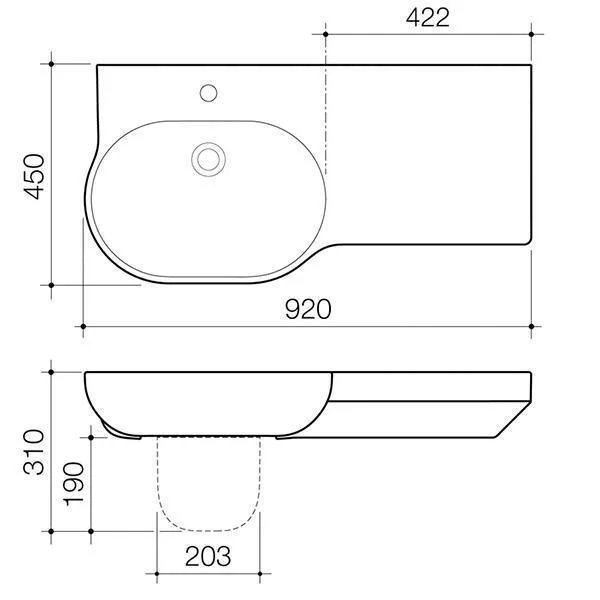 Caroma Opal 920 Wall Basin Right Hand White 1 Tap Hole - Image 3