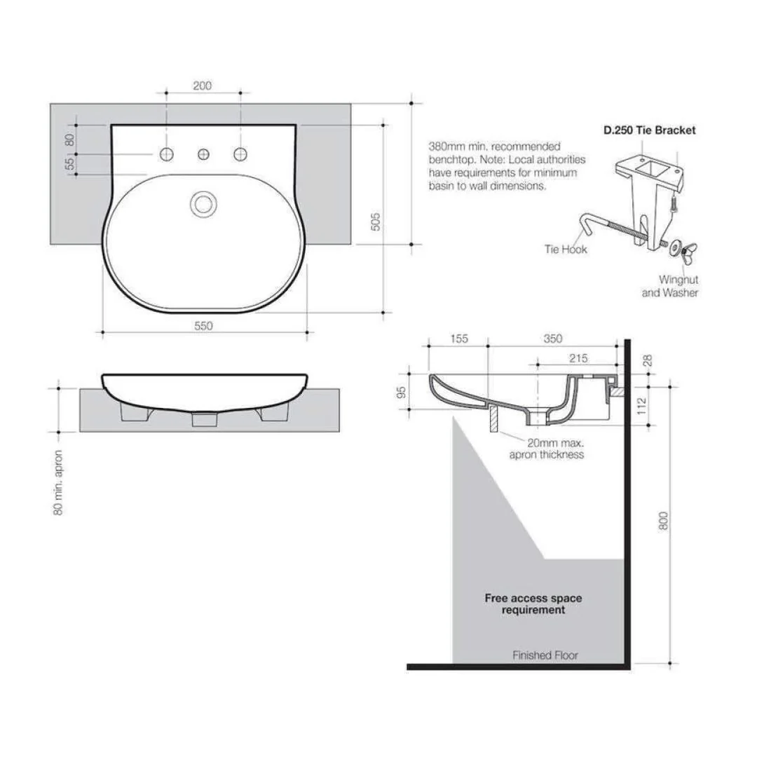 Caroma Opal Sole Semi Recessed Basin White 1 Tap Hole - Image 4