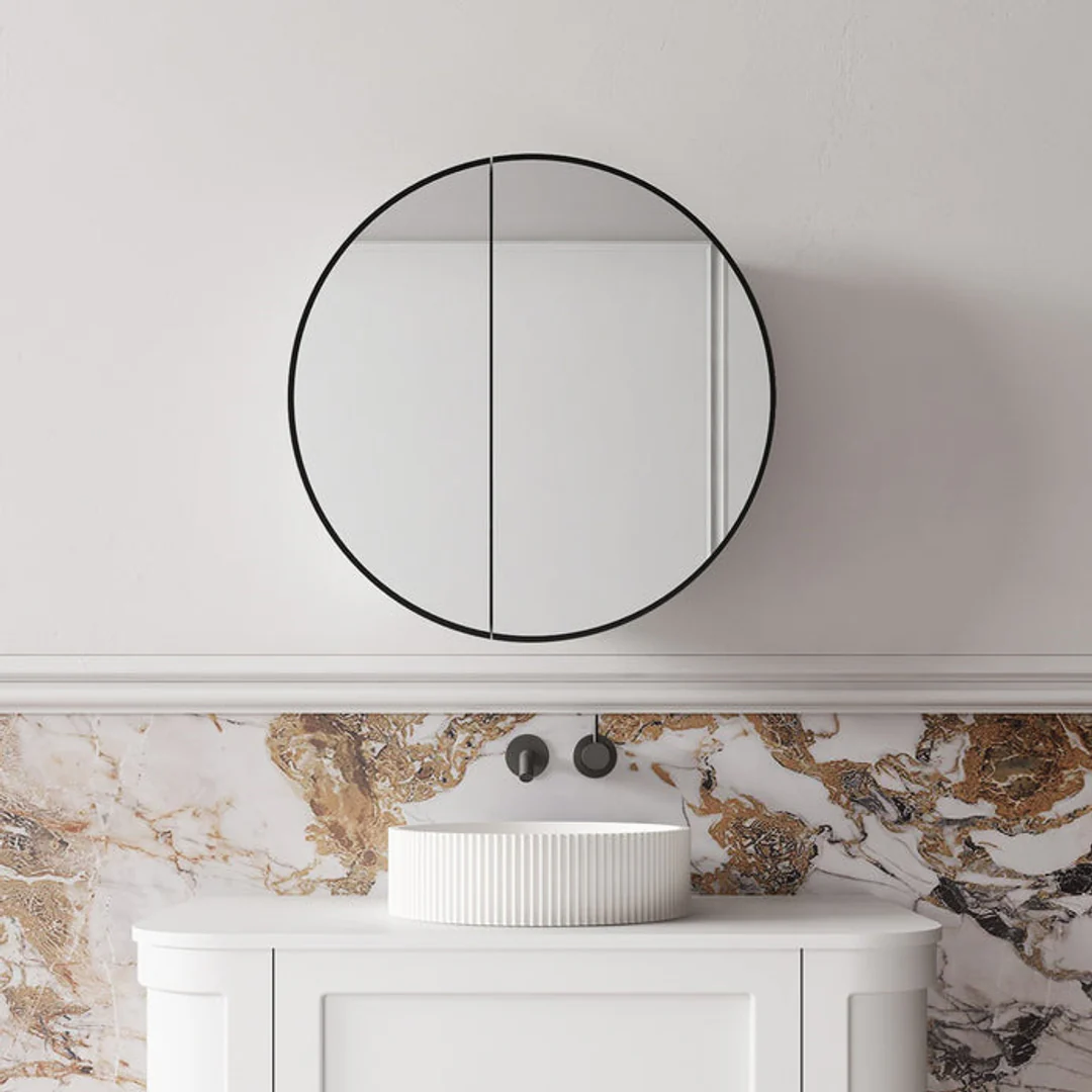 Cassa Design Auris Round Shaving Cabinet 600X600X180mm Matte Black - Image 2