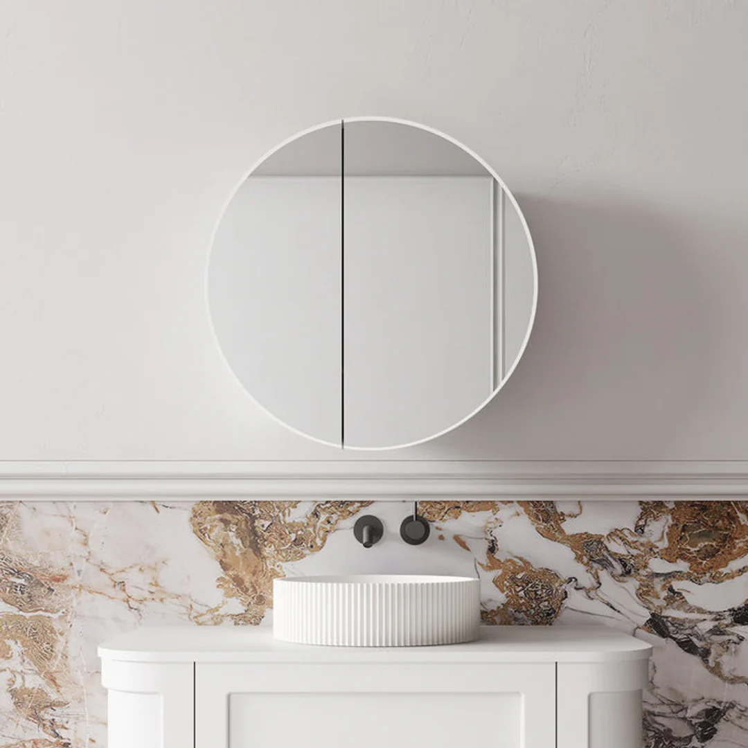 Cassa Design Auris Round Shaving Cabinet 600X600X180mm Matte White - Image 2