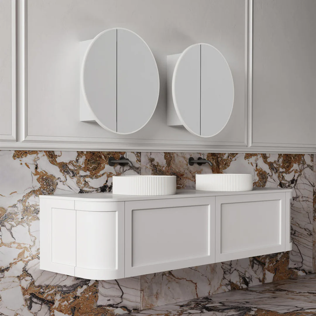 Cassa Design Auris Round Shaving Cabinet 600X600X180mm Matte White - Image 4