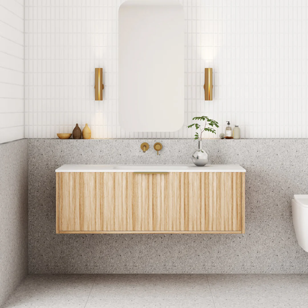 Cassa Design Capture 1200mm Wall Hung Vanity Solid Surface Moulded Top Natural Oak - Image 2