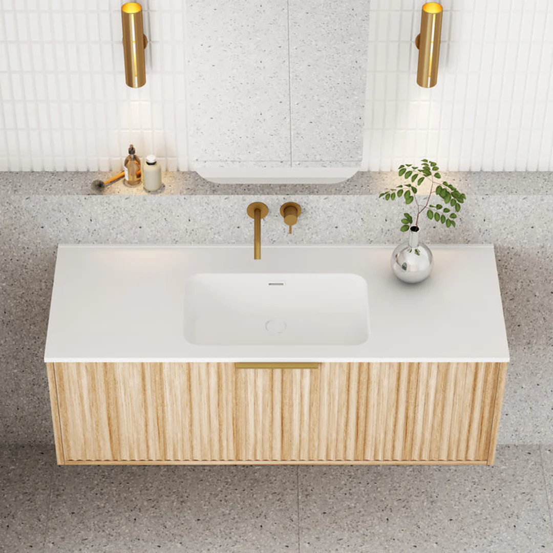 Cassa Design Capture 1200mm Wall Hung Vanity Solid Surface Moulded Top Natural Oak - Image 4