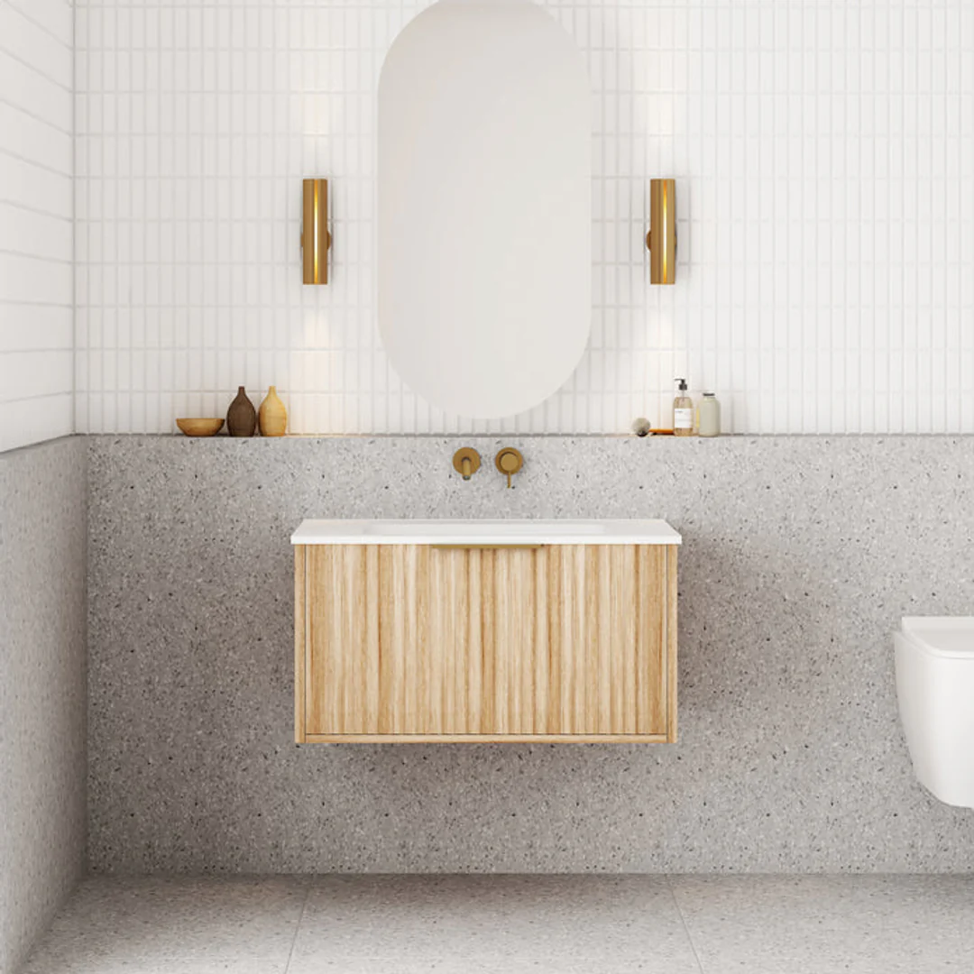 Cassa Design Capture 750mm Wall Hung Vanity Solid Surface Moulded Top Natural Oak