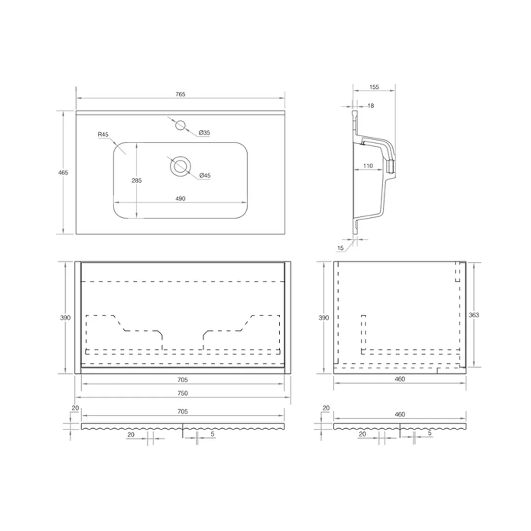 Cassa Design Capture 750mm Wall Hung Vanity Solid Surface Moulded Top Natural Oak - Image 3