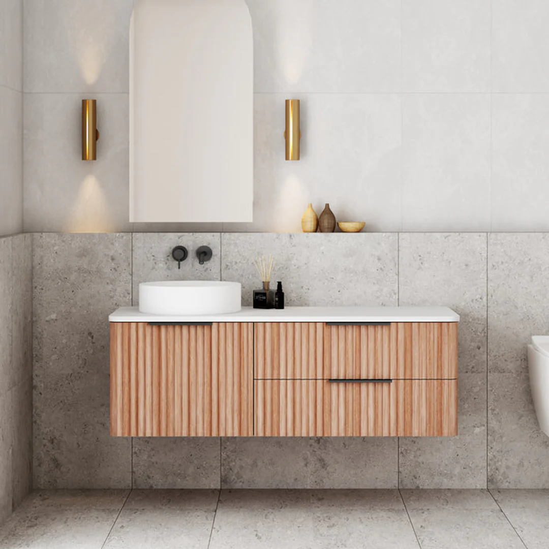 Cassa Design Gravity Wal Hung Vanity Left Hand Basin 2 Drawers & 1 Door Walnut 1200X460X405mm. - Image 2