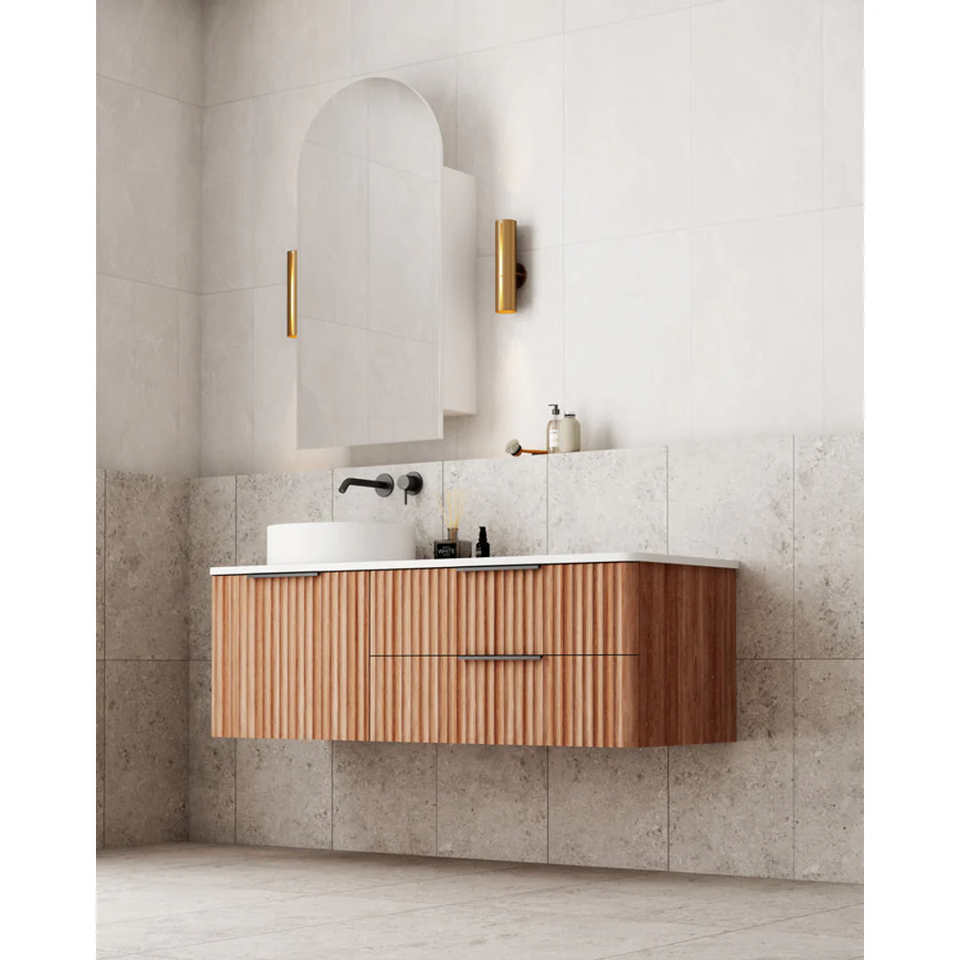 Cassa Design Gravity Wal Hung Vanity Left Hand Basin 2 Drawers & 1 Door Walnut 1200X460X405mm. - Image 3